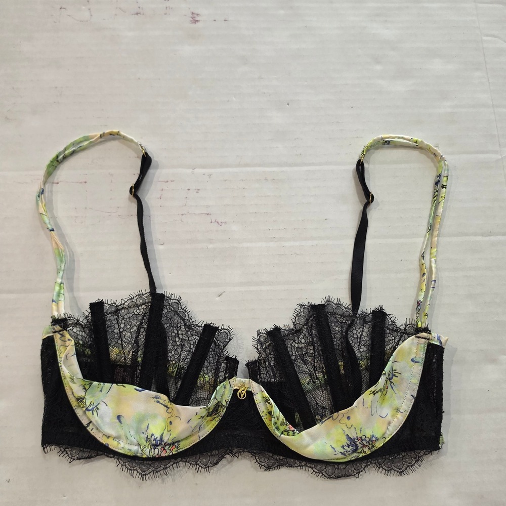 Victorias Secret Very Sexy Unlined Demi Bra 34D Black Floral Silk Lace Cage Back